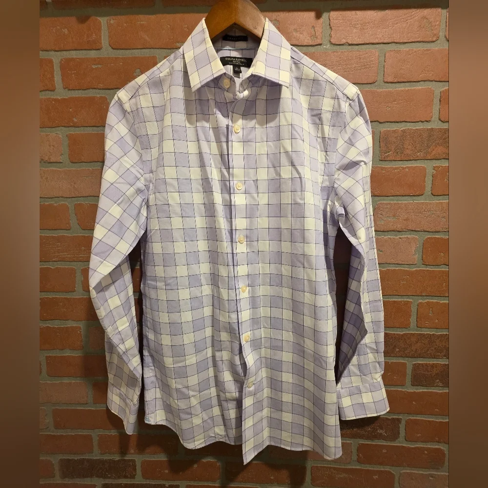 Banana Republic‎ White and Purple Checkered Dress Shirt Small. Sku88